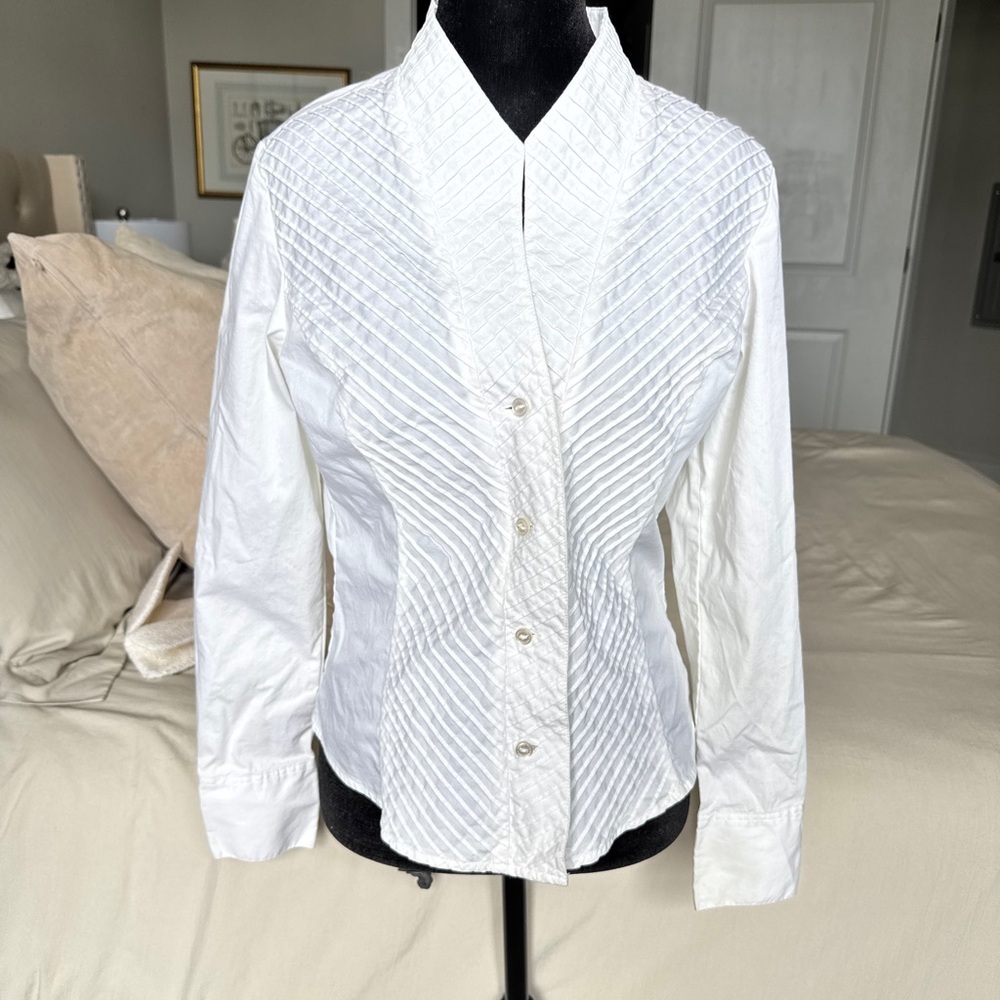 Samuel Dong White Quilted-Panel Button Shirt - Picture 7 of 8